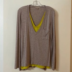 ANTHROPOLOGIE Teaupe & Chartreuse knit top